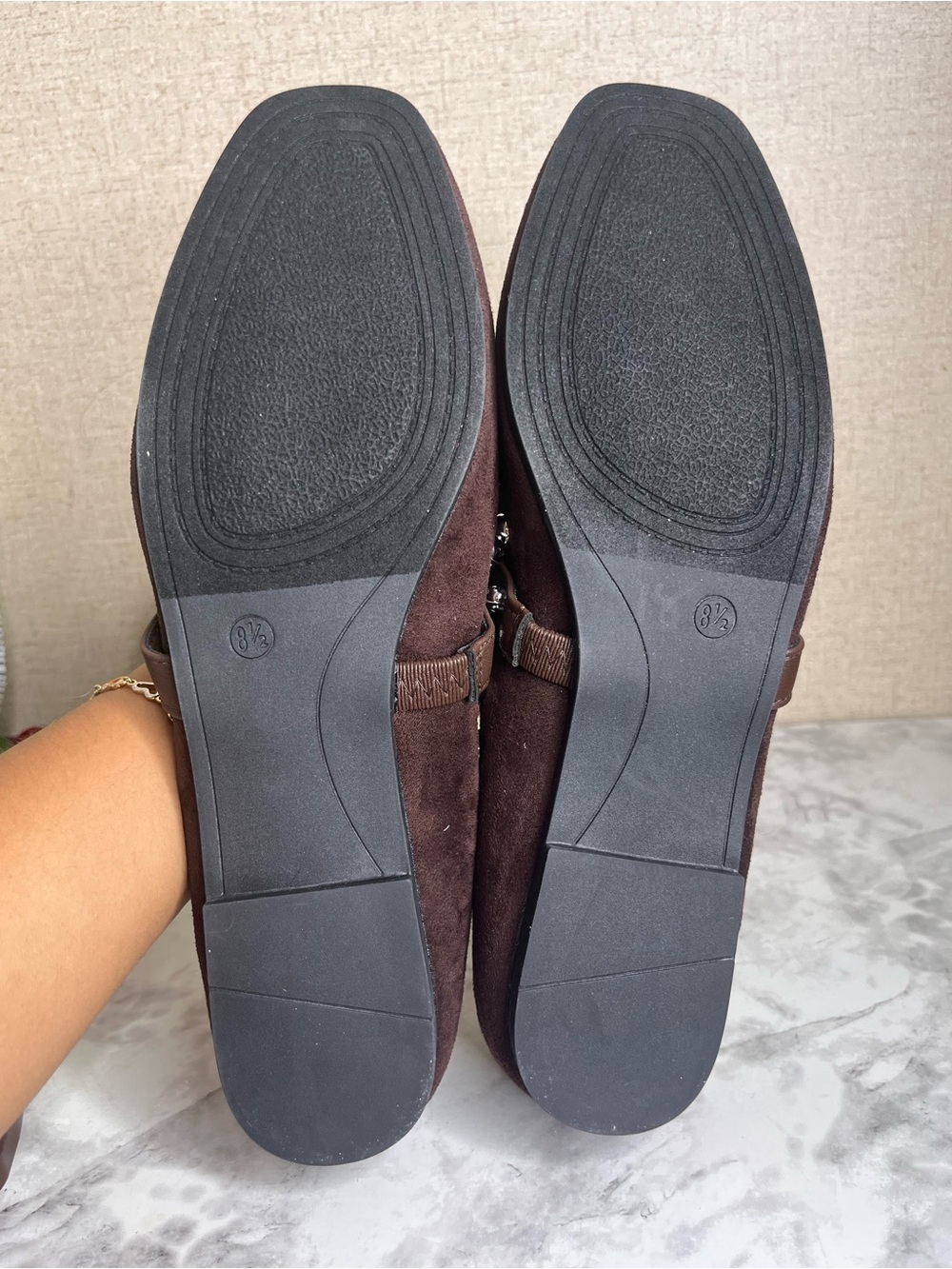Olivia & Kate Studded Mary Jane Flats in a dark brown faux-suede finish - Picture 6 of 8
